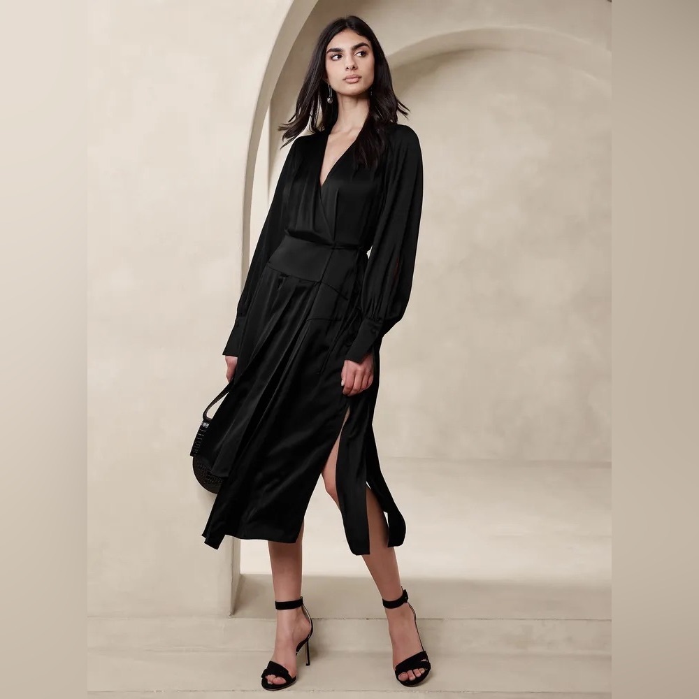 Lydia Asymmetrical Black Midi Dress